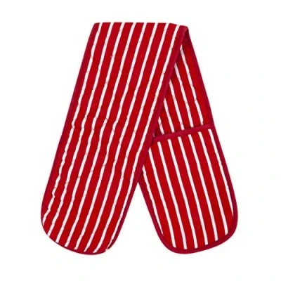 Image of MOLLY MALOU® Butcher Stripe Double Oven Gloves Quilted Heavy Duty Cooking Potholder Heat Resistant Mitt 18x90cm (Red)
