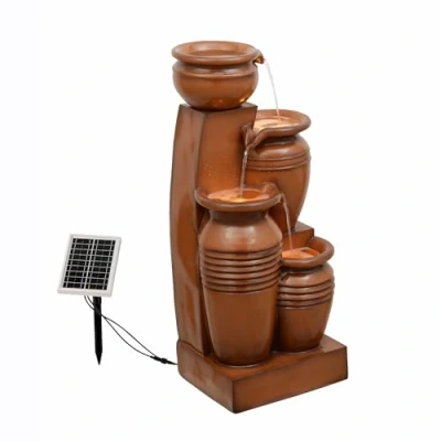 Image of Teamson Home 28.7&quot; 4 Tier Cascading Bowl Solar Powered Water Fountain for Outdoor Living Spaces, Terracotta