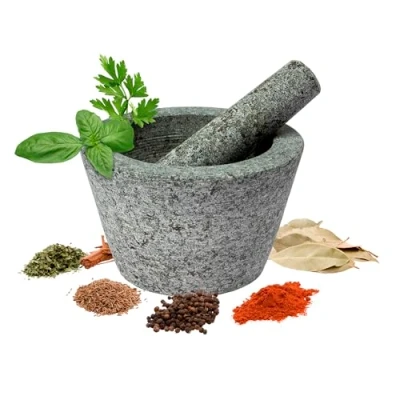 Image of Browin 312013 Granite Mortar and Pestle for Kitchen Diameter Elegant Simple Grinding Granite,Grey, 13 cm