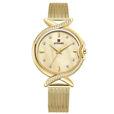 Image of RORIOS Fashion Women Watch Diamond Dial Stainless Steel Strap Ladies Dress Wristwatch