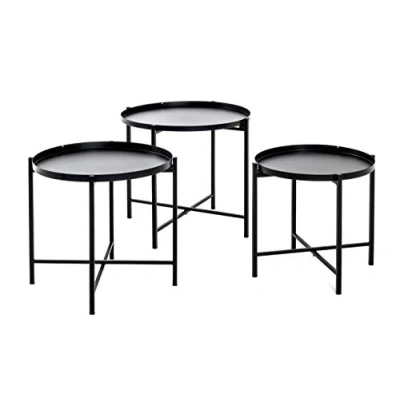 Image of HAKU Mobel Set of 3 End Tables Black, Metal Size: H 37/40/43 cm X Ø 39/43/48 cm, Style: Art Deco