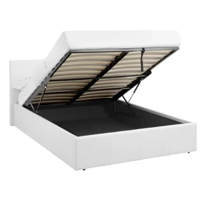 Image of Direct Furniture Suppliers 4ft6 Double White Ottoman Lift Up Storage Faux Leather Bed