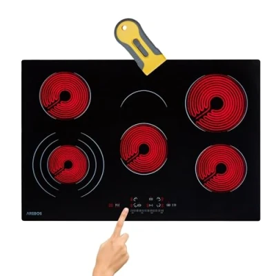 Image of Arebos glass ceramic hob 8700 W 5 hobs 77 cm self sufficient incl. three ring zone and roasting with Sensor Touch childproof lock overheating protection auto shut off