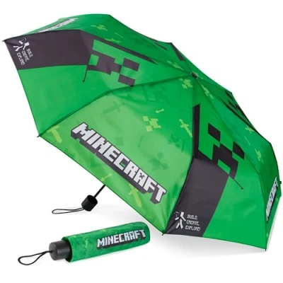 Image of Minecraft Telescopic Umbrella Folding Lightweight for Travel School (Green/Black)