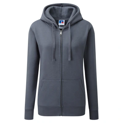 Image of Russell Athletic Womens Ladies Premium Authentic Zipped Hoodie (3 Layer Fabric) (Convoy Grey) Multicolour Size Small