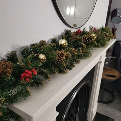 Image of 180cm (6ft) Premier Gold Dressed Christmas Garland With Berries Pinescones And Baubles