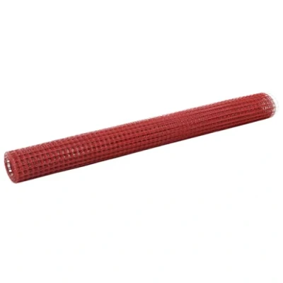 Image of vidaXL Chicken Wire Fence Steel Red PVC Coating Ideal for Fencing, Tree &amp; Plant Protection, Aviaries, Cages, Poultry Confinement