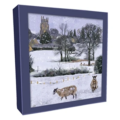 Image of Box of 8 Xmas Scene &amp; Snowy Church Christmas Cards In 2 Designs Boxed XCPS016