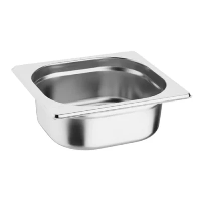 Image of Vogue Stainless Steel 1/6 Gastronorm Tray 65 mm Deep / Capacity: 1 Litre, Silver, Size: 162(H) x 176(W) 65(D)mm, Stackable, Food Safe GN Pan, Lid Sold Separately, K985