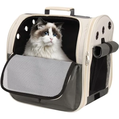 Image of BELLE VOUS Pet Carrier Backpack Breathable Rucksack with Front Opening for Cat or Small Medium Dog/Puppy Mesh Walking, Hiking &amp; Travel