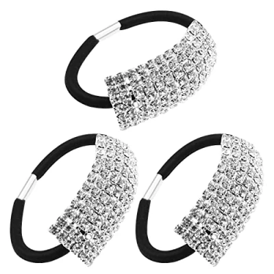 Image of OTOTEC 3pcs Rhinestone Elastic Hair Ties Bands Rings Scrunchies Ponytail Holders Ropes Accessories for Women Girls
