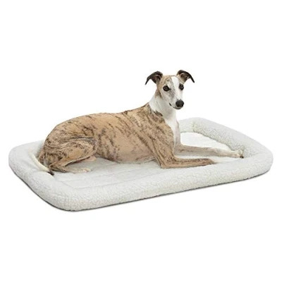 Image of MidWest Homes for Pets 91.44 cm (36 Inch) Long White Fleece Dog Bed; Comfortable Bolster Bed, Fits a Crate, Easy Maintenance Machine Wash &amp; Dr, White, Model 40236