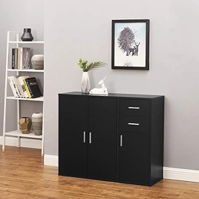 Image of Modern Sideboard Cabinet Cupboard Unit Storage Furniture With 2 Drawer &amp; 3 Door Living Dining Room Hallway (Black)