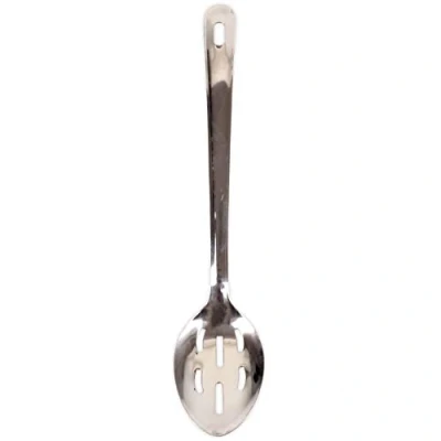 Image of Stainless Steel Flat Handle Kitchen Slotted Cooking Spoon with Hanging Hole, 33cm (13&quot;)