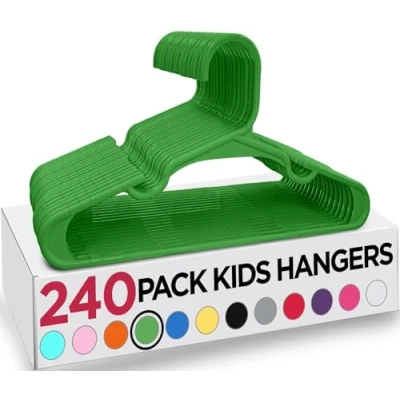 Image of Utopia Home Plastic Kids Hangers Pack of 240 Space Saving, Durable &amp; Slim Baby for All Purpose Garment Trouser, Skirt, Bar and Toddler Clothes (Green)