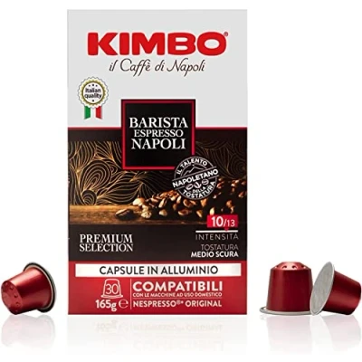 Image of Kimbo Coffee, Espresso Napoli, 30 Capsules Compatible with Nespresso Original Machine, Medium Dark Roast, 10/13, Italian Coffee Pods, 1 x
