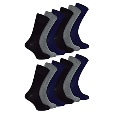 Image of IOMI 12 Pair Multipack Mens Diabetic Bamboo Socks Extra Wide Seamless with Non Elastic Gentle Grip Top (6 11, BNG)