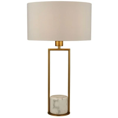 Image of Gold Table Lamp, Marble Base with White Drum Shade