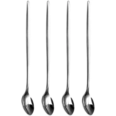 Image of Acense Pack of 4 Latte Spoons Long Handle Stainless Steel Spoon Ideal for Coffee Café Latte, Espresso, Hot Chocolate, Drinks, Dessert