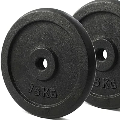 Image of KK Cast iron Weight Plate Set. 1 Inch Disc Pair. 2 X 2.5kg, 5kg or 10kg Barbell Plates. Dumbbell Plates for Home Gym Training Weightlifting. (2 15KG)