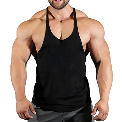 Image of GYMAPE Mens Y Back Bodybuilding Workout Stringer Tank Tops Muscle Sleeveless Shirts Black S