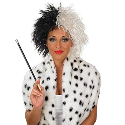 Image of Fun Shack Half Black White Wig, and Wigs for Women, Two Tone Wig Costume One Size