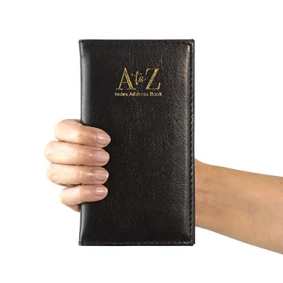 Image of Index Address Book Leather Look Cover Executive Padded Notebook A Z Black (Slim Size)