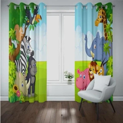 Image of MUZHILI Jungle Blackout Curtains for Kids Bedroom, Cartoon Safari Living Room, Childrens Bedroom Curtains, Thermal Nursery Eyelet Girls Boys (W168cm (66&quot;) x D229cm (90&quot;))