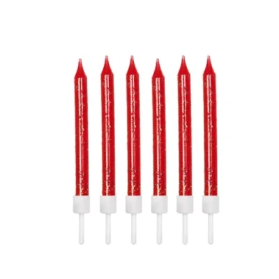 Image of Anniversary House Pack of 12 Red Glitter Birthday Candles with Holders, 7.5cm, Celebration Cake Decoration, for Cakes, Cake, AHC152