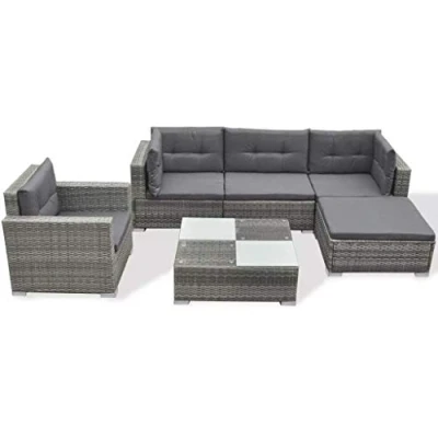 Image of vidaXL Garden Lounge Set 6 Piece with Cushions Sun Bed Lounger Rattan Day Chaise Outdoor Poly Grey