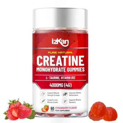 Image of Pro Creatine Monohydrate Gummies 4000mg for Men &amp; Women 60 Chewable Strawberry Flavoured Pre Workout Gym Supplement Keto Vegan (30 Days Supply)