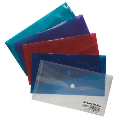 Image of 5 x DL (Envelope/Cheque) Stud Press Wallets Plastic Document Popper Folders