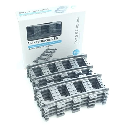 Image of Trixbrix.eu Curved Tracks R88 Compatible with Lego City Train Sets 60197 60198 10277 60205 60238