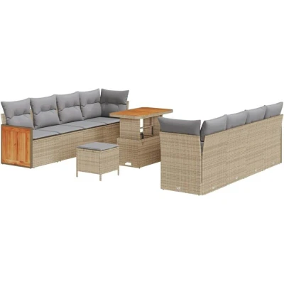 Image of vidaXL 11 Piece Garden Sofa Set with Cushions Beige Poly Rattan Acacia