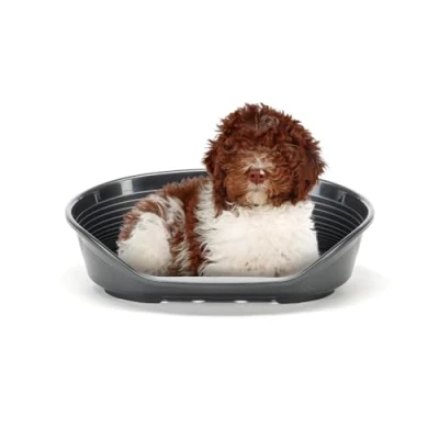 Image of Ferplast Dog Bed &amp; Cat Plastic Medium 100% Recycled Washable Basket Breathable Antislip Siesta Deluxe 74 x 48 h 25 CM, L, BLACK