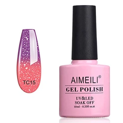 Image of AIMEILI Soak Off UV LED Temperature Colour Changing Chameleon Gel Nail Polish New Glitter Purple To Pink (TC15) 10ml
