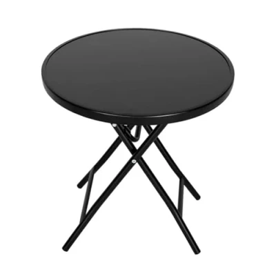 Image of Marco Paul Black Square Folding 45cm Garden Side Table, Outdoor Patio Table with Glass Top, Small Coffee Bistro Furniture
