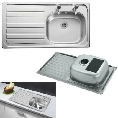 Image of ARA CHOICE Stainless Steel Reversible Single Bowl Kitchen Sink 2 Tape Holes Left Hand Drainer Waste Plumbing Kit with &amp; Inset Wastes Set