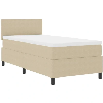 Image of vidaXL Box Spring Bed with Mattress in Light Green and Grey, 90 x 200 cm, Soft Corduroy Fabric