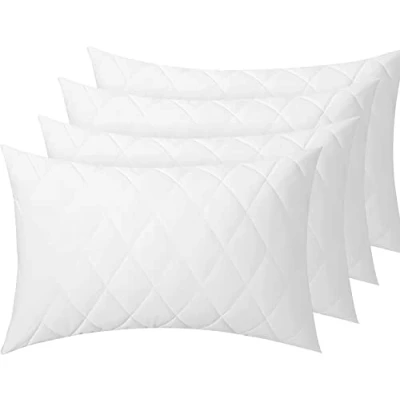 Image of DreamNights Pillow Protectors 4 Pack Quilted Zipped (Standard Size 50 x 75 cm) Protectors, Soft &amp; Breathable Microfiber Pillowcase