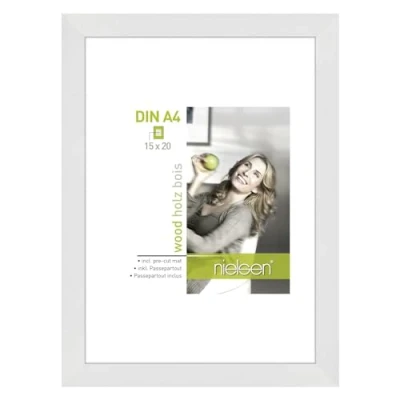 Image of accent by nielsen Apollon Photo Frame White 21x29.7cm Wooden A4 Picture with Mount to Fit 15x20cm, Protective Float Glass and Push Turn Clips