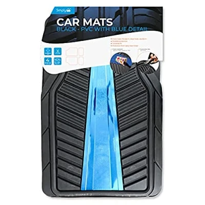 Image of 6x Simply Black PVC Car Mats with Blue Detail MR2020