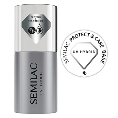 Image of Semilac UV Gel Nail Base Coat With Tea Tree Oil &amp; Protein for Polish. Protects Nourishes Nails. Soak Off Formula. Perfect Home and Professional Manicure Pedicure 7ml