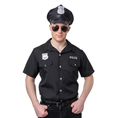 Image of Wicked Costumes Adult Mens Black Police Shirt Medium