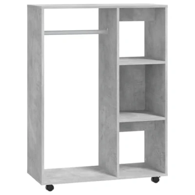 Image of vidaXL Wardrobe with Open Compartment and 3 Tier Side Shelf, Concrete Grey, Engineered Wood, Easy to Clean, Mobile Equipment for Bedroom