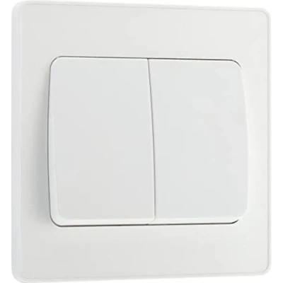 Image of BG Electrical Double Wall Light Switch, Wide Rocker, 2 Way, Screwless Front Plate, Round Edges, Evolve, Pearlescent White, 20A, 16AX, PCDCL42WW