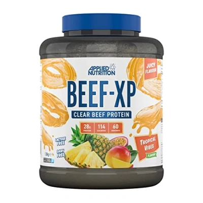 Image of Applied Nutrition Beef XP Clear Hydrolysed Protein Isolate, Fruit Juice Style, Dairy Free Powder, Lactose Free, Zero Sugar, Low Fat, 1.8kg 60 Servings (Tropical Vibes)