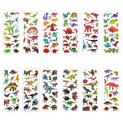 Image of SAVITA Dinosaur Stickers 3D Puffy for Kids &amp; Toddlers(300+ pcs), 24 Sheets Reward Scrapbook Making Themed Birthday Party Favors