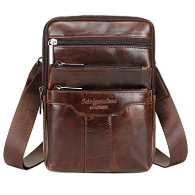 Image of Xieben Vintage Leather Shoulder Messenger Bag for Men Travel Business Crossbody Pack Wallet Satchel Sling Chest Bags, coffee, S