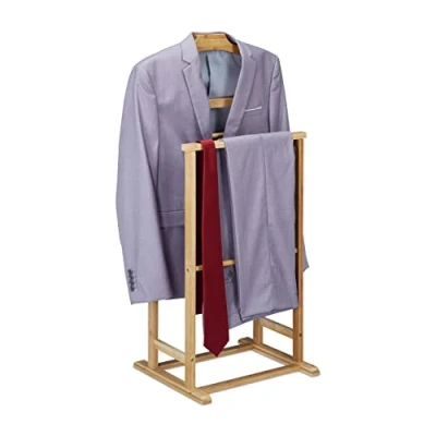 Image of Relaxdays Valet, for Men and Women, Bamboo Coat Trouser Rack, in Bedroom or Hallway, HWD: 98.5 x 47 36 cm, Natural